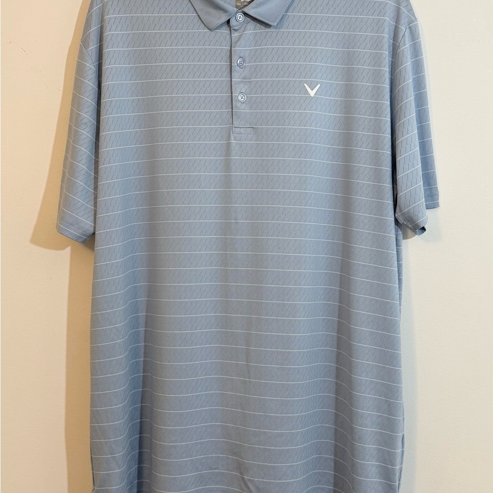Callaway Opti-Dri Golf Polo Shirt XXL Light Blue White Stripe Stretch